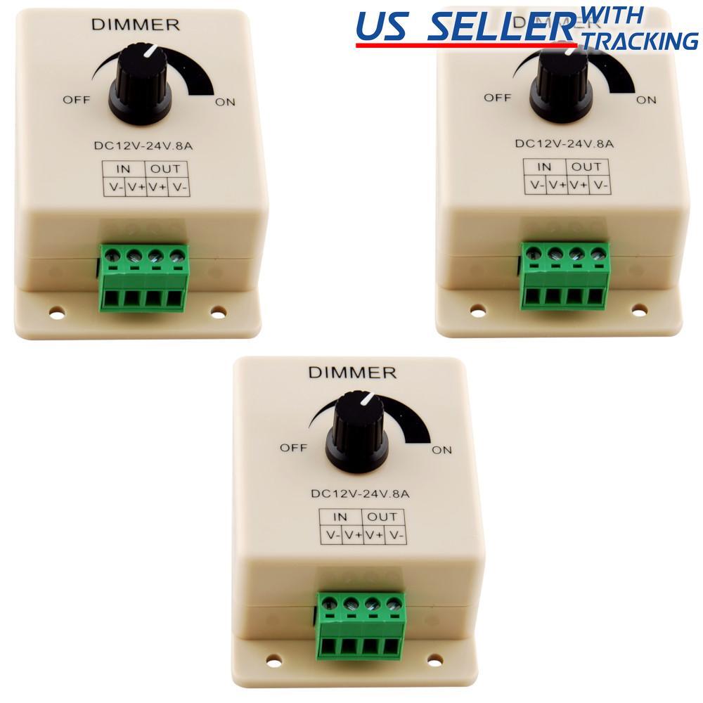 3pcs Manual Dimmer Switch for LED Strip Light, 12V 8A Mountable with Terminals