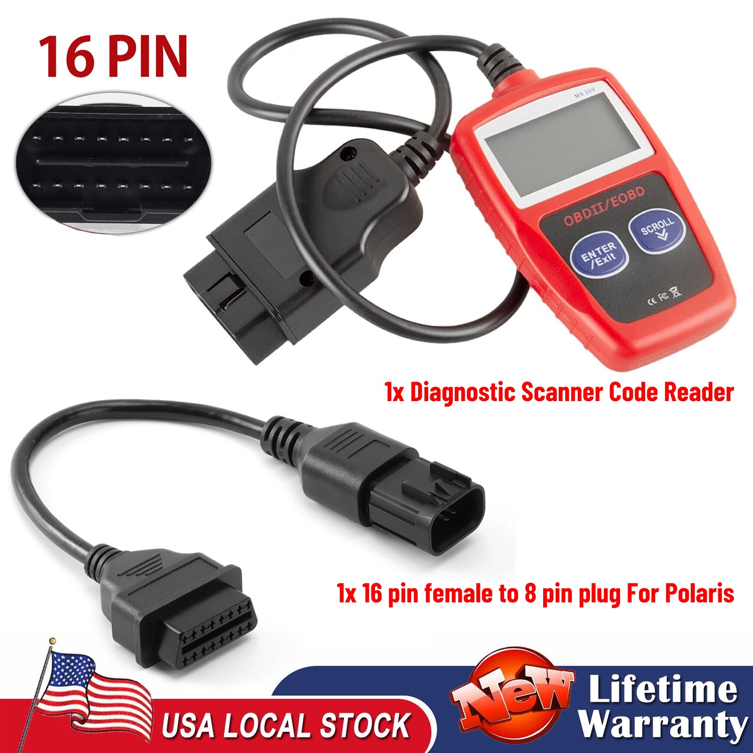 FITS POLARIS ATV DIAGNOSTIC CODE READER ADAPTER EOBD OBD2 SCANNER