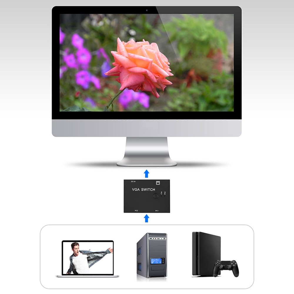 VGA Splitter Computer Accessory 2-In-1-Out 2 Port Switcher HD Display