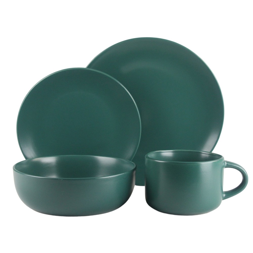 Wazee Matte Coupe Dinnerware Set, 16 pc, Emerald Green