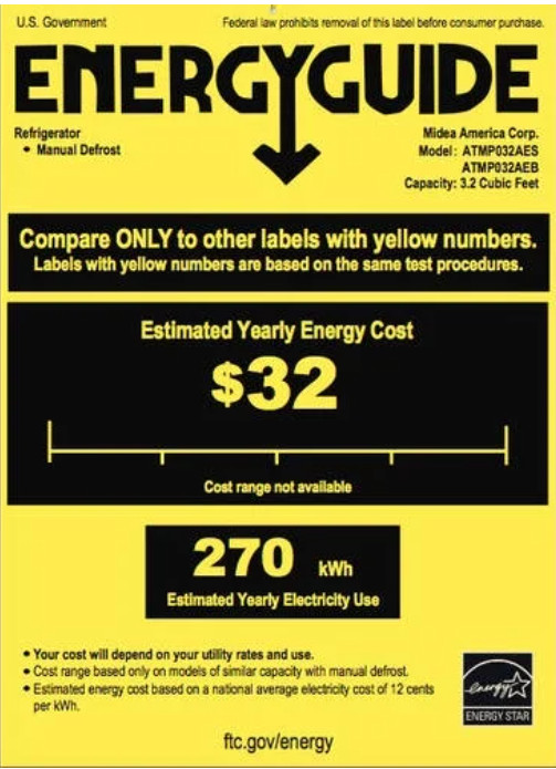 3.2 Cu ft Two Door Mini Fridge with Freezer, Stainless Steel, Energy Efficient