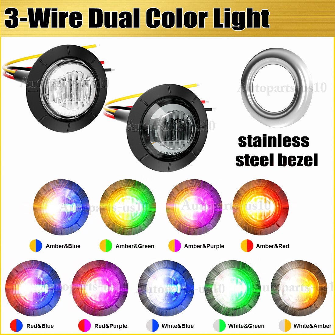 3/4" 12V Marker Lights LED Truck Trailer Round Side Bullet Light Dual Color