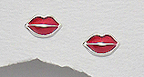 Solid Sterling Silver Sweet Cherry Red Enamel Lips Stud Earrings 10mmx6mm Tiny