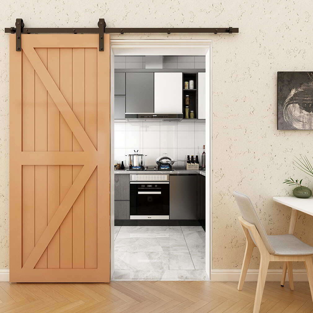 6.6FT Sliding Barn Door Hardware Kit Modern Closet Hang Style Track Rail Black