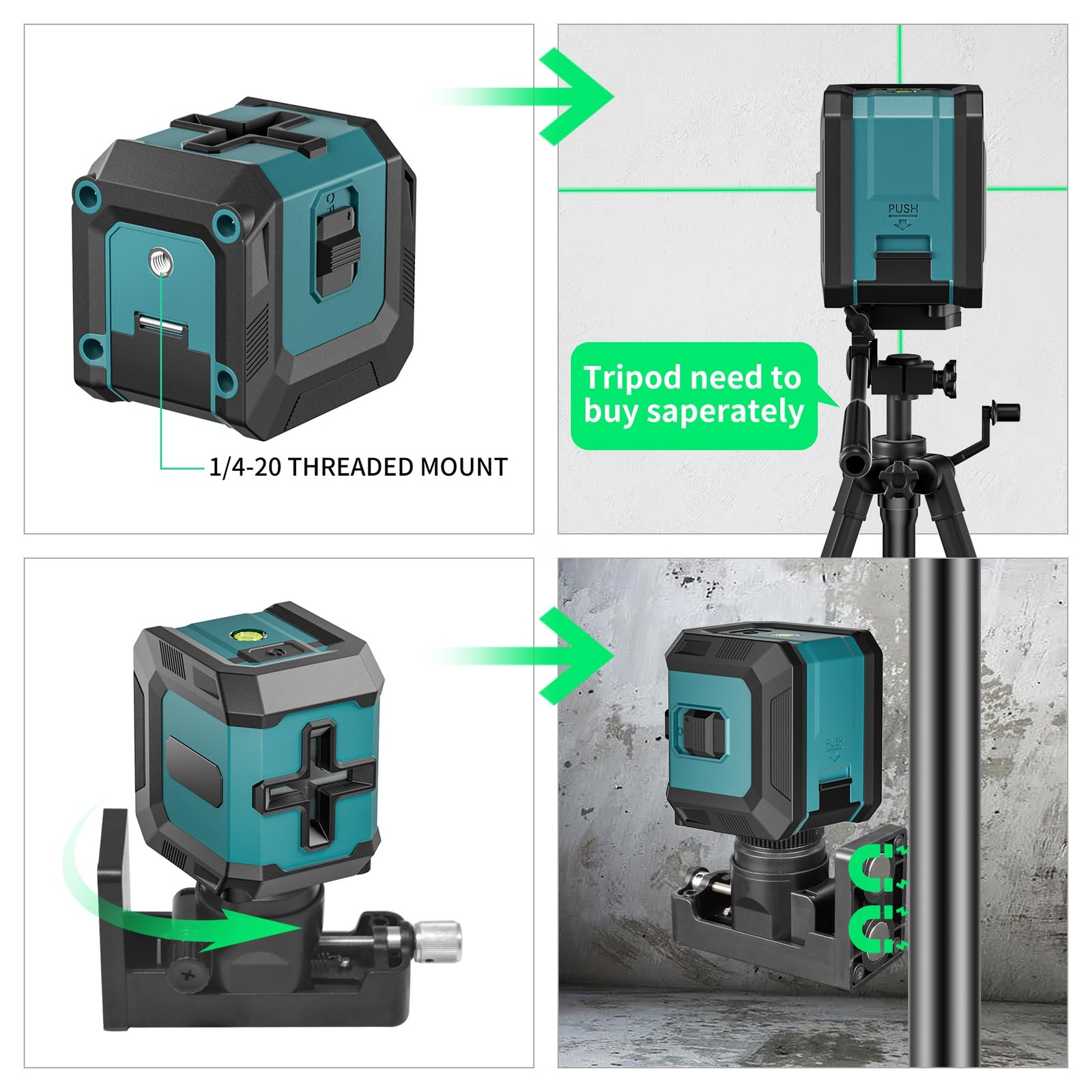 Self-Leveling Cross Line Laser Level -Japanese Green Beam, 100ft Range, 360° ...