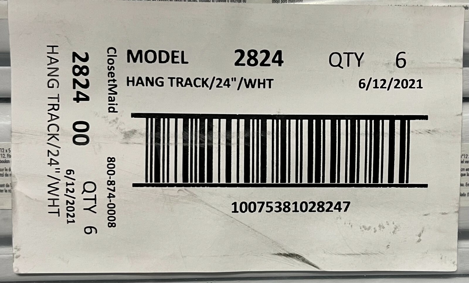 CLOSETMAID 2824 Lot Of (6) Heavy Duty ShelfTrack 24-INCH White Hang Track