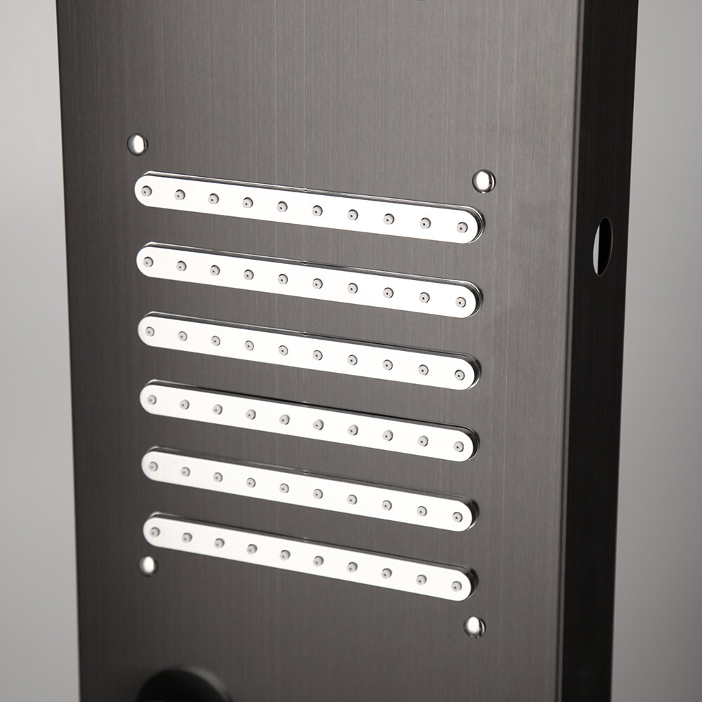 Black Shower Panel Tower System LED Rectangle Shower Head Massage Jets Mixer Set