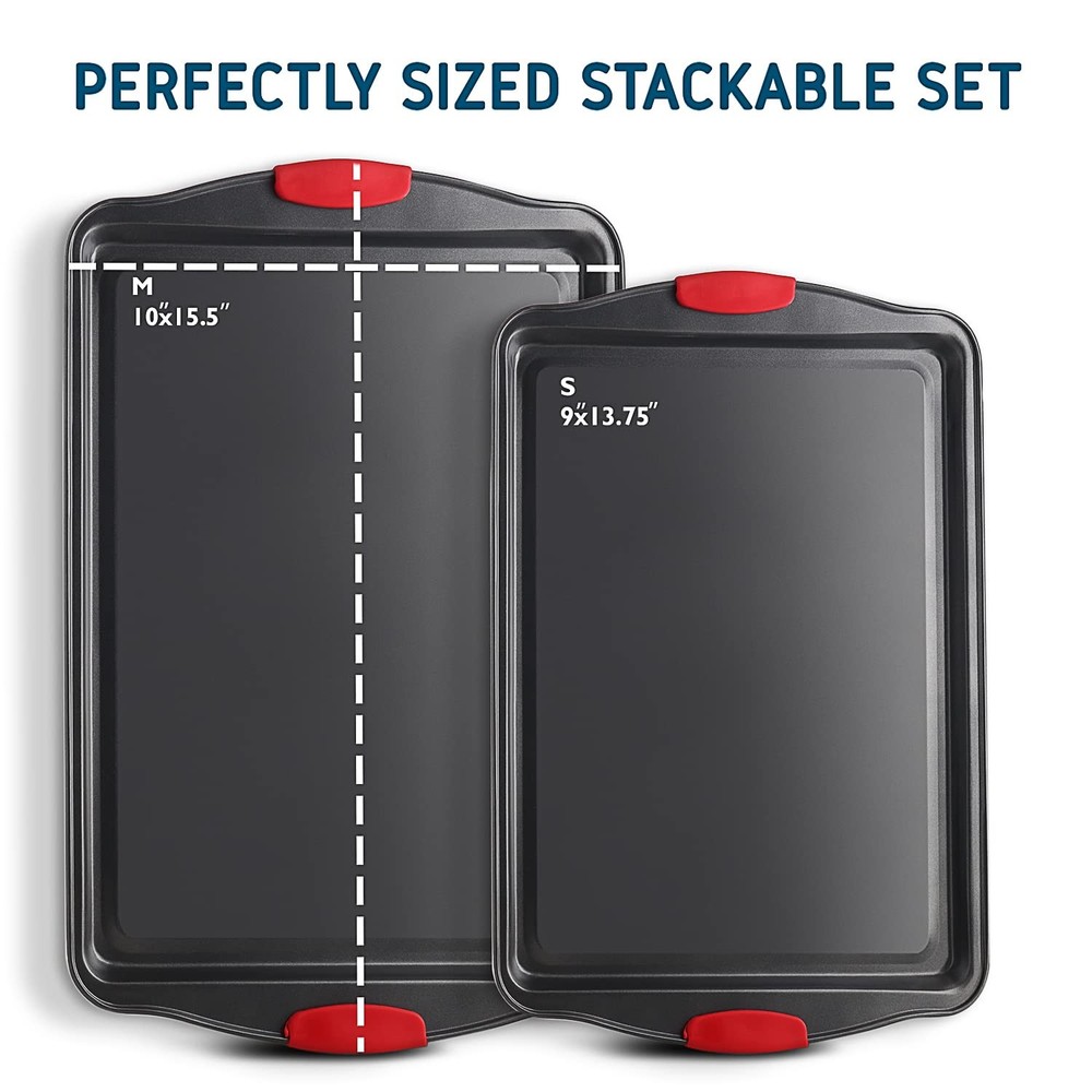 JOYTABLE Baking Sheet, 2PC Cookie Sheet Set 2-Piece (Small & Medium), Black