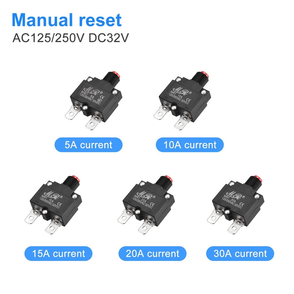 Circuit Overload Protector 5A/10A/15A/20A/30A Push Button for Air Compressor