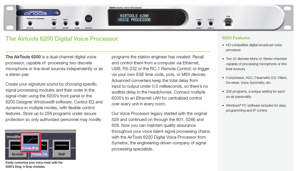 Airtools Symetrix 6200 Digital Mic Preamplifier Voice Speech Processor Voiceover