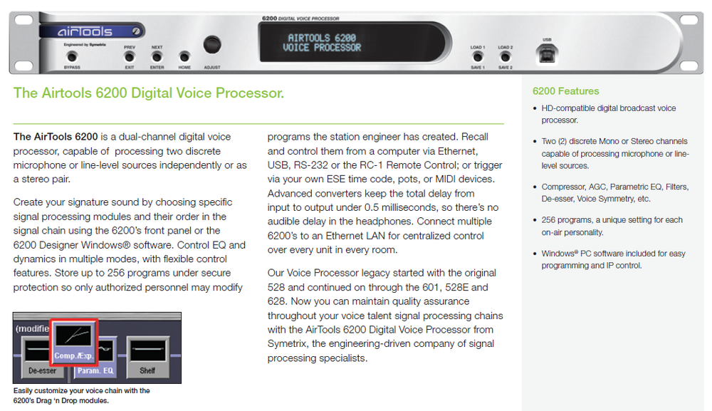 Airtools Symetrix 6200 Digital Mic Preamplifier Voice Speech Processor Voiceover