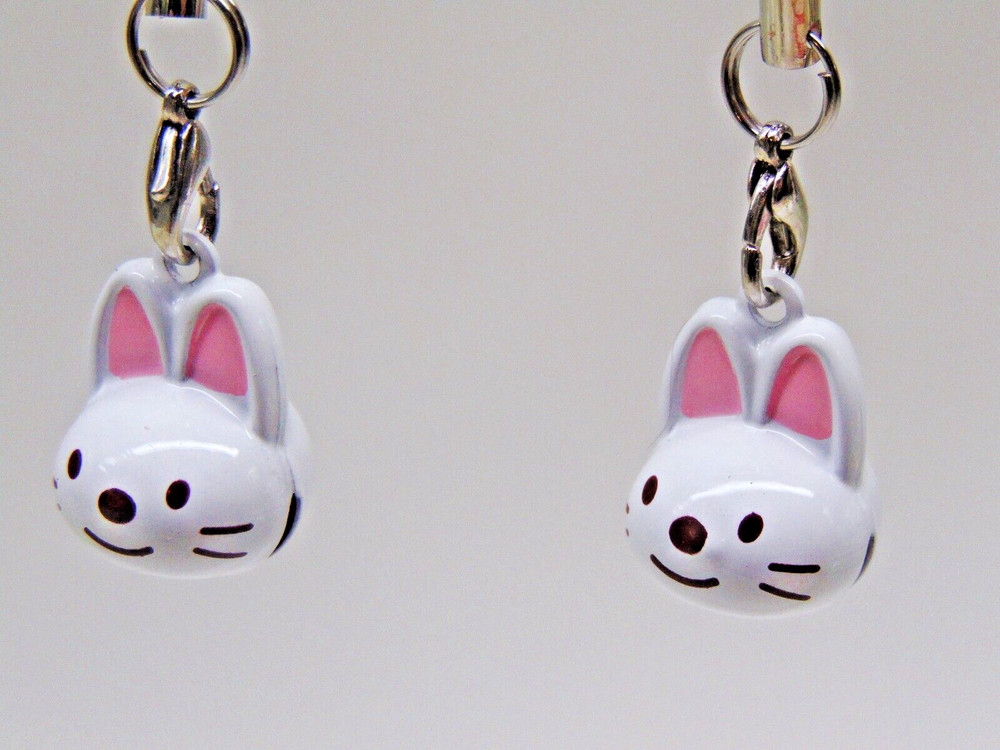 5 EASTER BUNNY Jingle Bells Back pack charm strap clasp  Pink Rabbit Ears Brass
