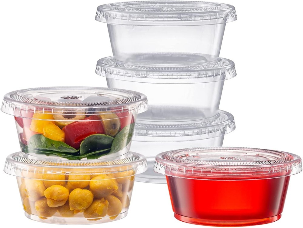 [1 oz. 100 Count Clear Disposable Plastic Portion Cups W/ Lids Small Plastic