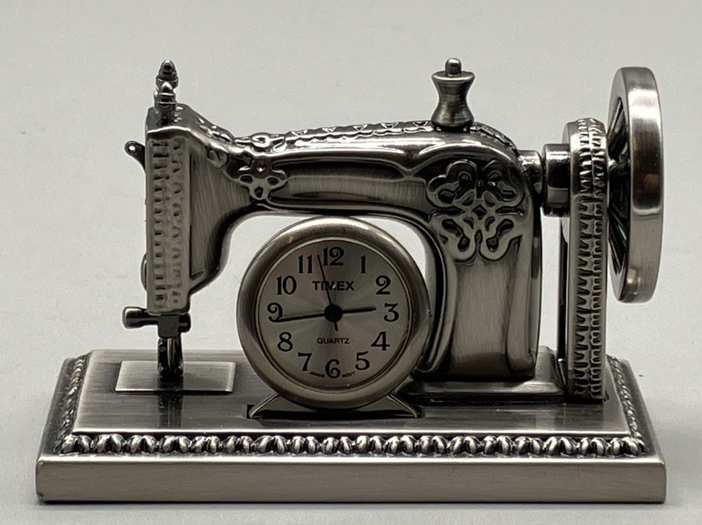 Timex Miniature Sewing Machine Quartz Clock Pewter