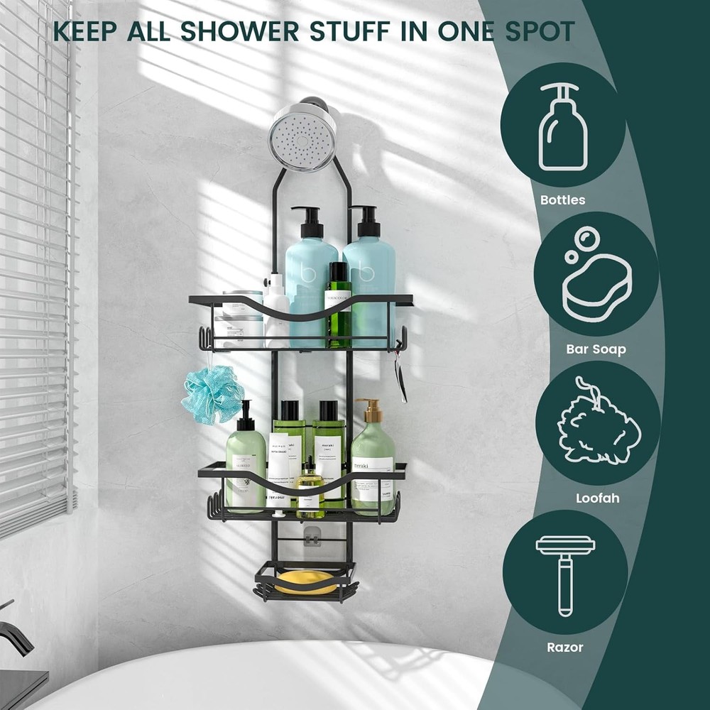 Shower Caddy Hanging Adjustable Shower Caddy Rustproof Shower Organizer Extended