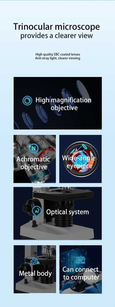 40 X -5000 X Trinocular LED Lab Compound Microscope with Double Layerwith electr