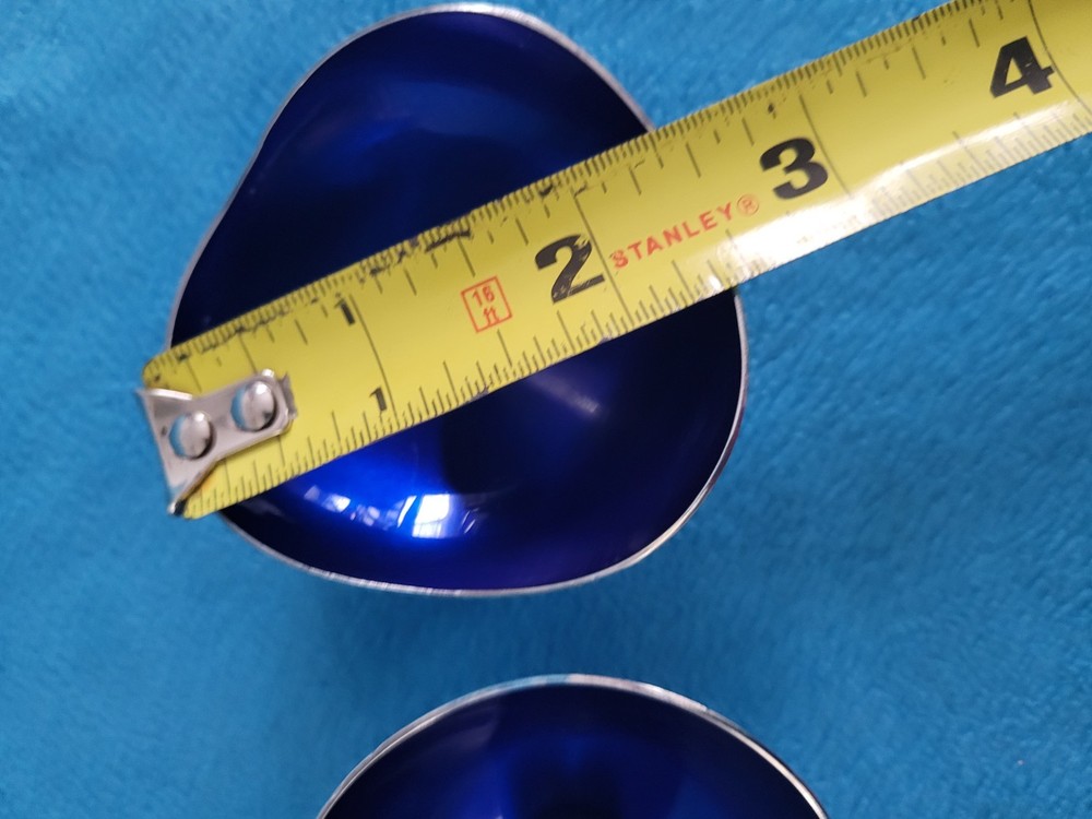 2 Vintage MEKA MADE IN DENMARK Blue Enamel Silver Plated Candleholders