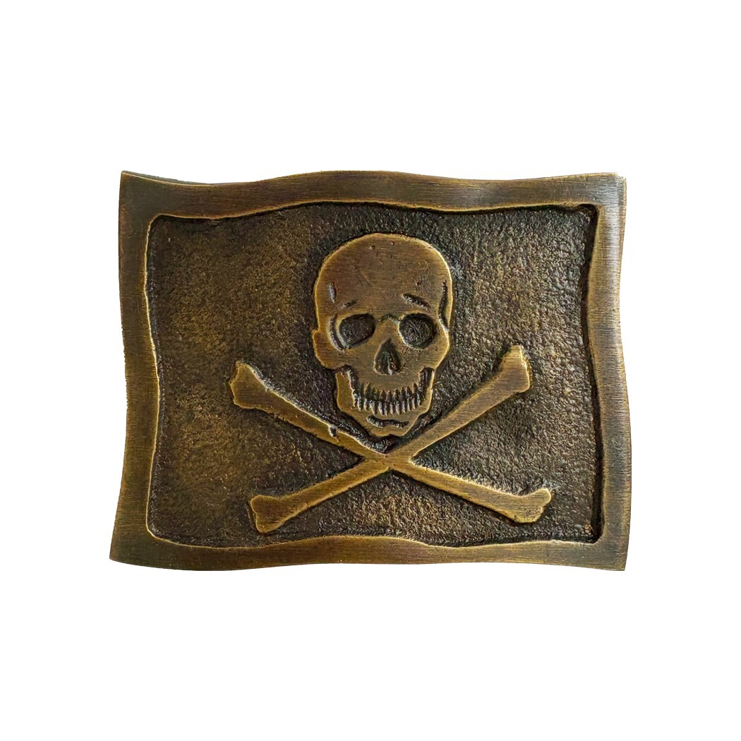 3" Skull and Crossbones Belt Buckle, Antiqued Brass, Pirate Belt Buckle
