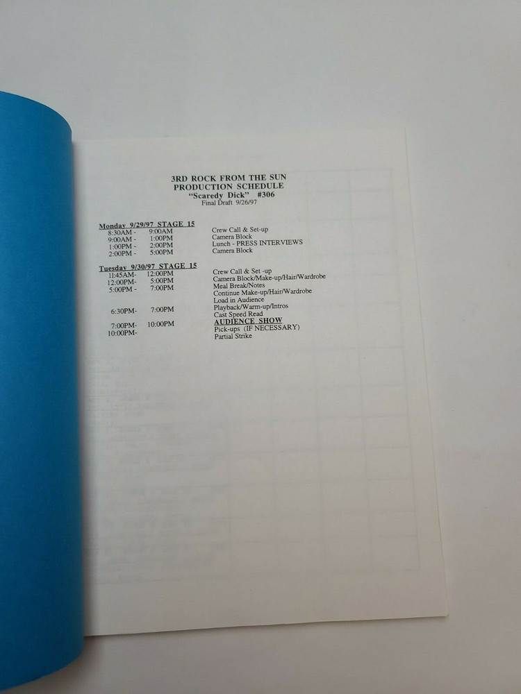 3RD ROCK FROM THE SUN / David Sacks 1997 TV Script, "Scaredy Dick"