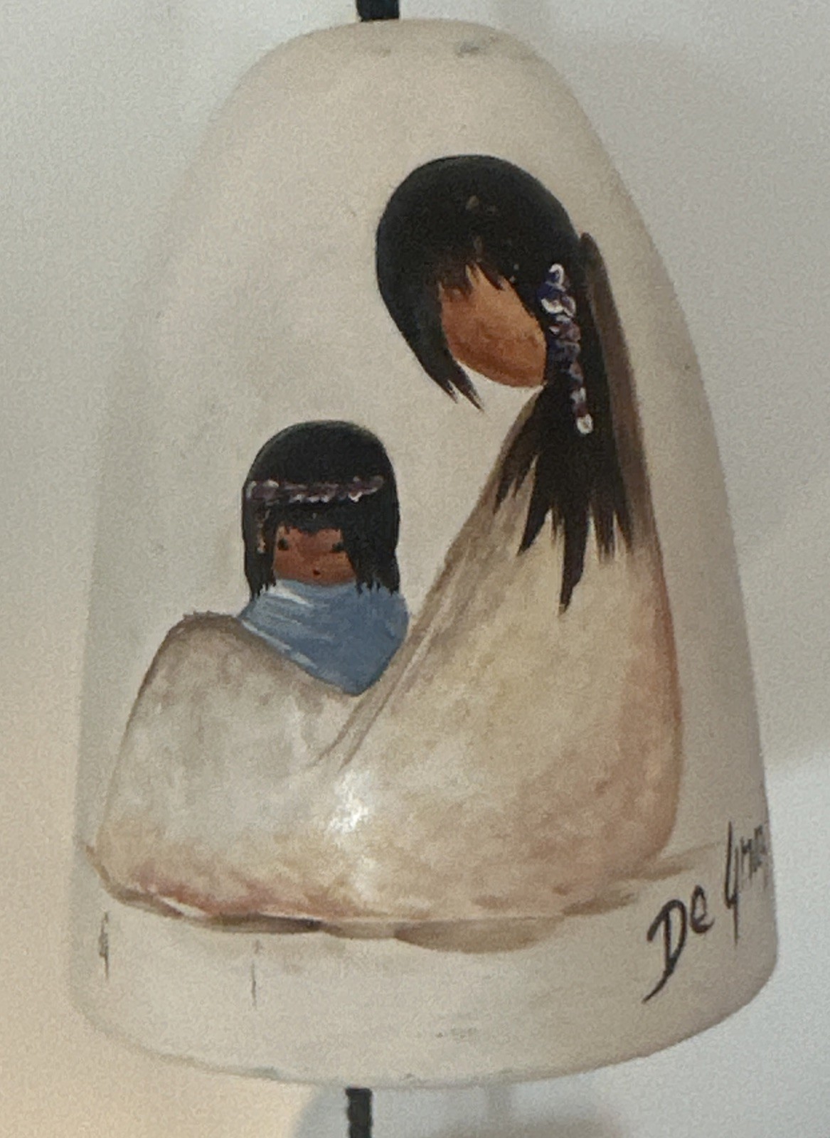 Vintage De Grazia Clay Pottery Wind Bell Chime Indian Mother/ Children