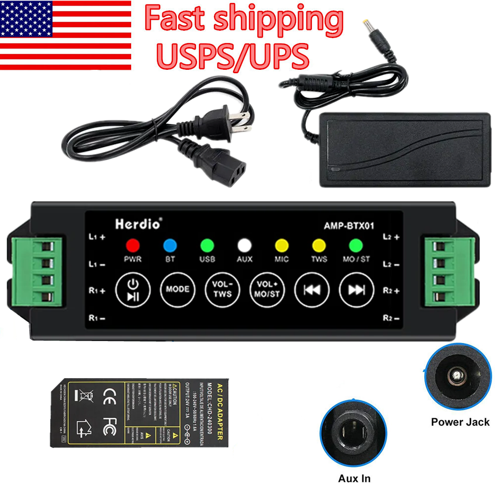 Herdio 4-Way AMPBTX Bluetooth AMP Box Amplifier for Ceiling Speaker+24V Adapter