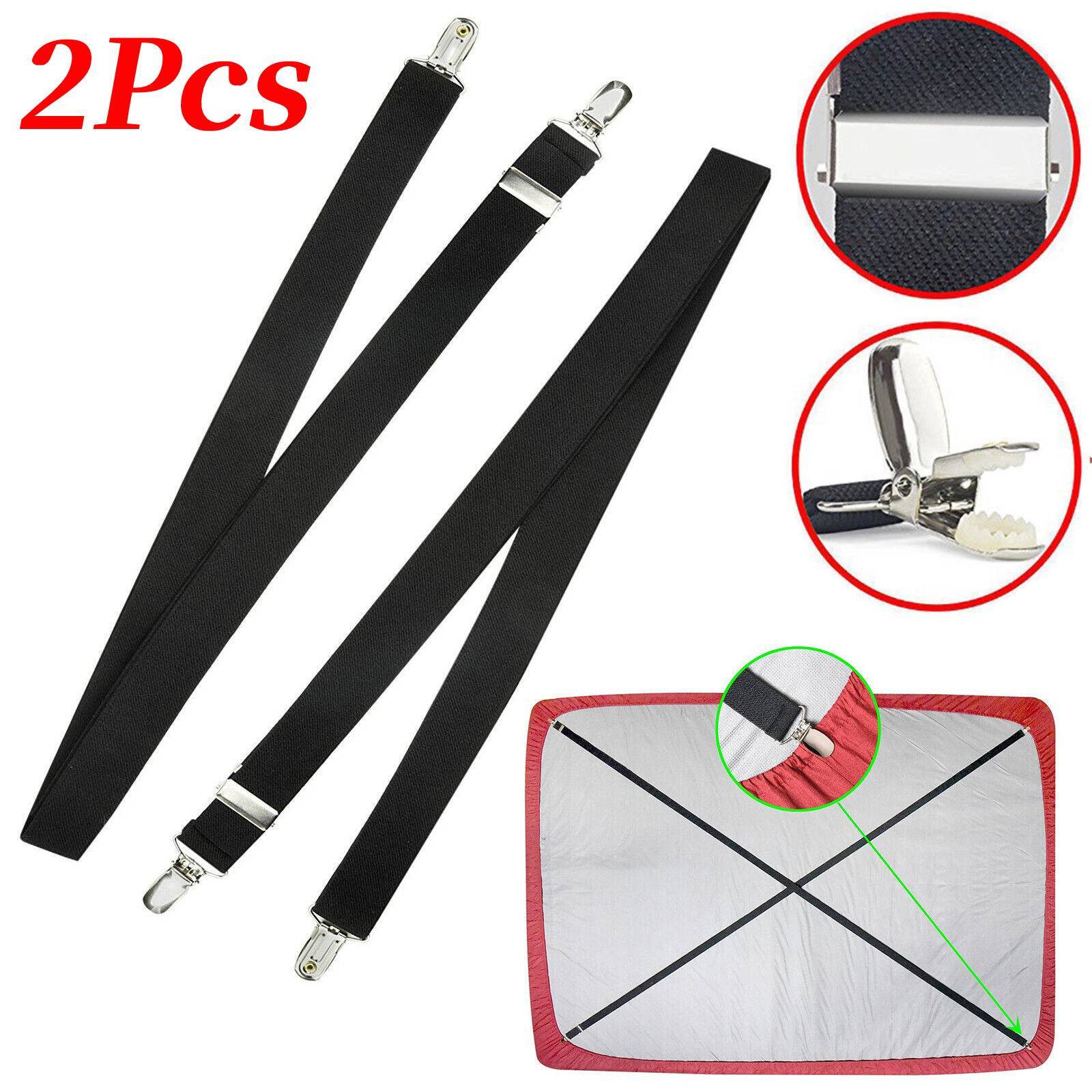 2 PCS Adjustable Bed Fitted Sheet Straps Suspenders Belt Gripper Fastener Clips