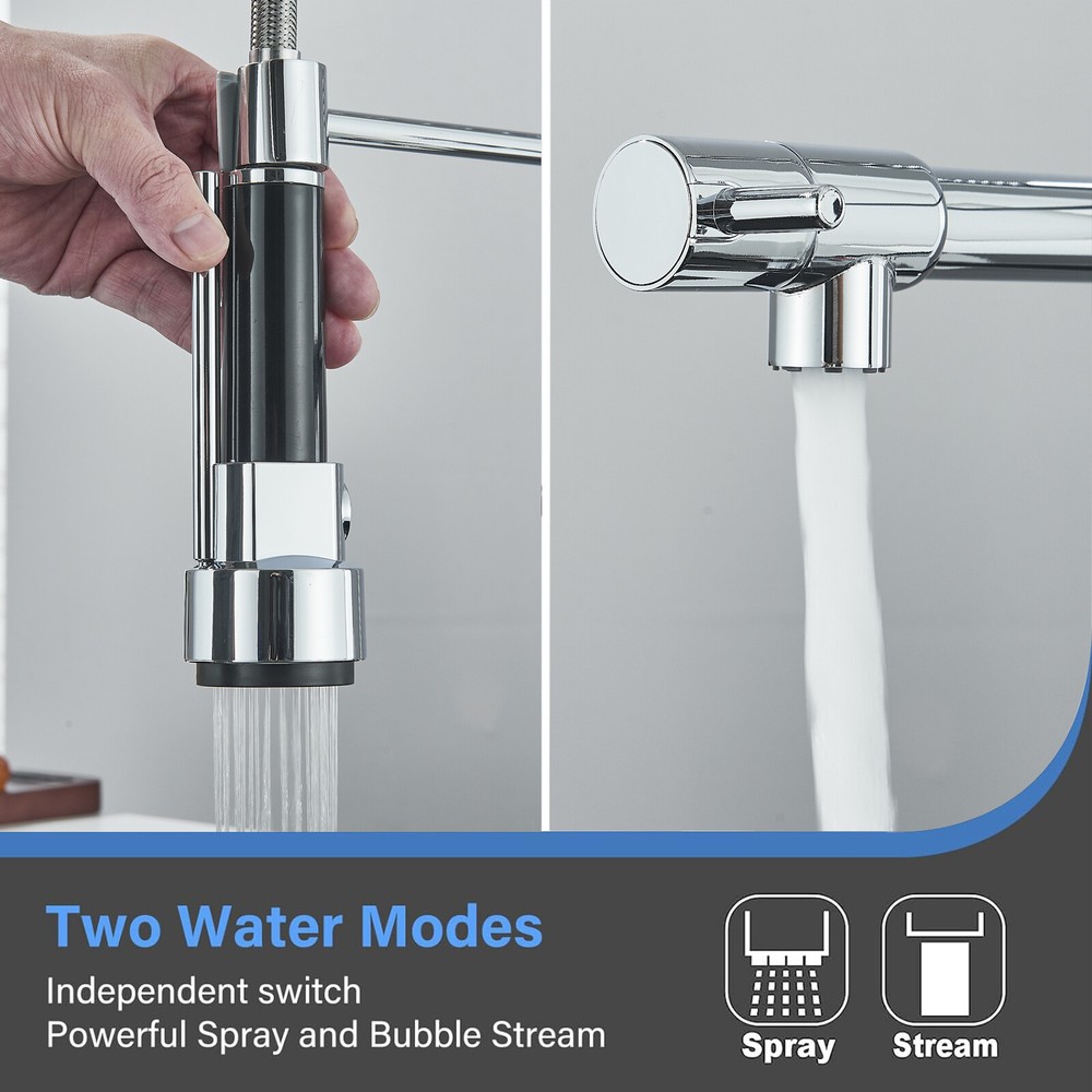 Commercial Chrome Kitchen Faucet with Pull Down Sprayer Single Handle Sink Mixer