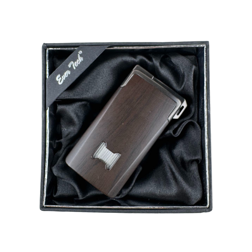 Windproof Dual-Flame Refillable Butane Torch Lighter with Adjustable Jet Wood