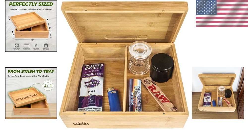 Elegant Large Bamboo Rolling Tray Stash Box | Ample Storage & Organization