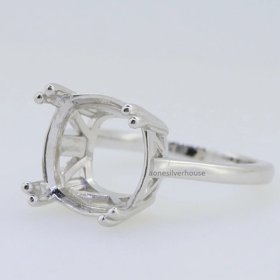 Sterling Silver Semi Mount Ring Setting Cushion 12X12mm Solitaire Ring For Her