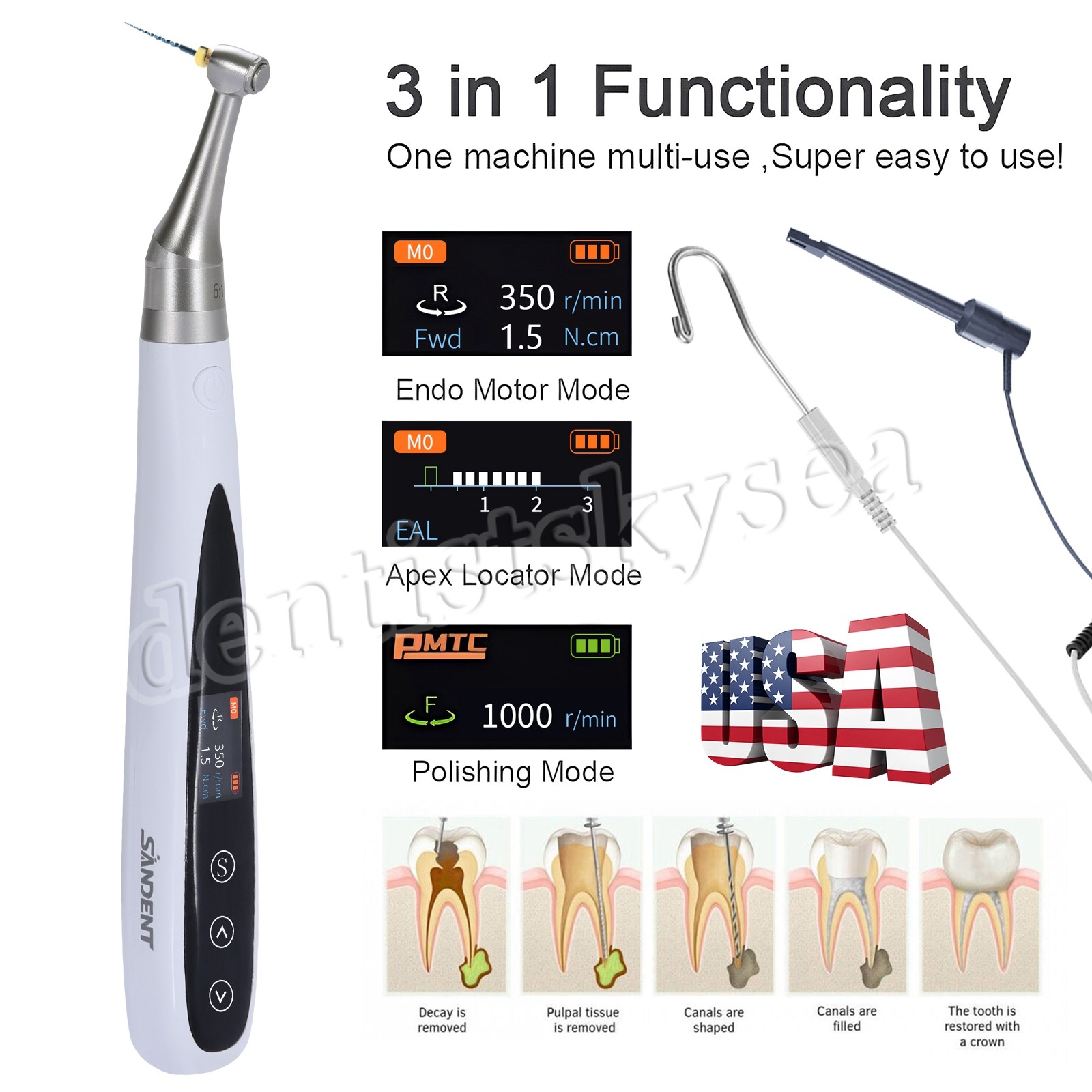 Dental 3in1 Endo Motor Apex Locator/Endo Heated Pen Obturation System Heated Tip