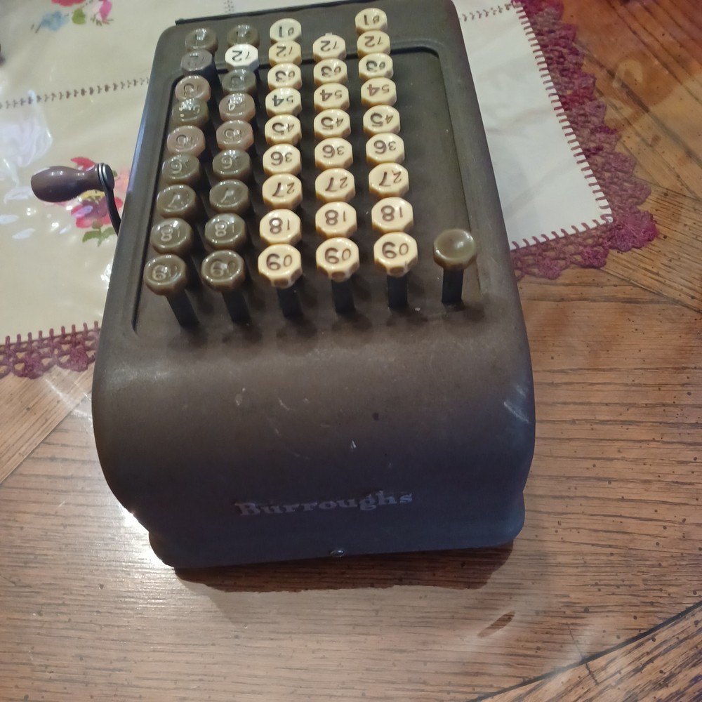 Antique Vintage Burroughs Calculator Adding Machine Key Driven Missing One Key