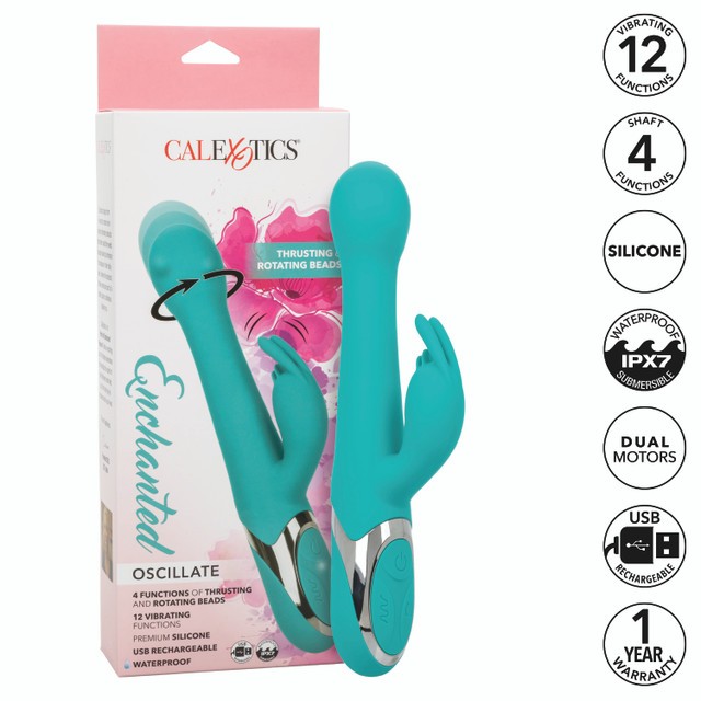CalExotics Enchanted Oscillate Vibrator Rabbit Vibrator Turquoise Blue