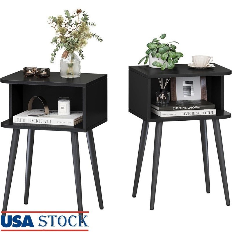 Multi-Functional Nightstand End Table W/ Storage Easy Assembly Home Office Black