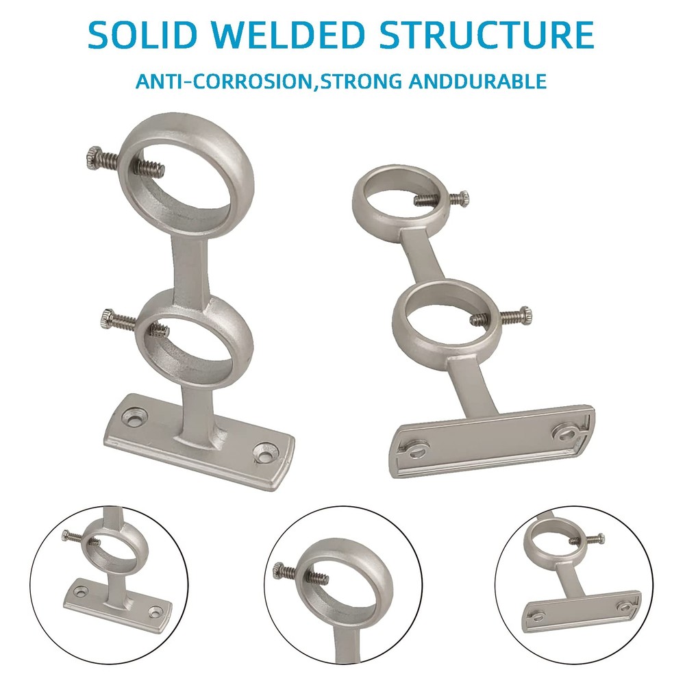 Kowibcl Curtain Rod Bracket, 3Pcs Double Holder, Silver
