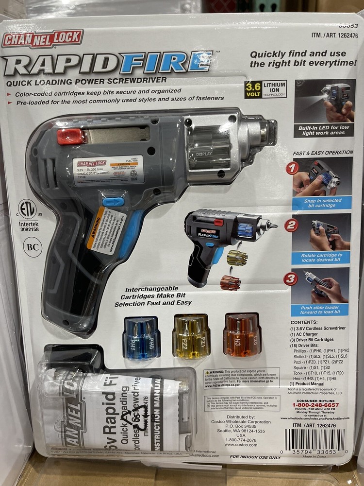 Channel Lock Rapid Fire Quick Loading Power Cordless Screwdriver 18 Driver Bits.