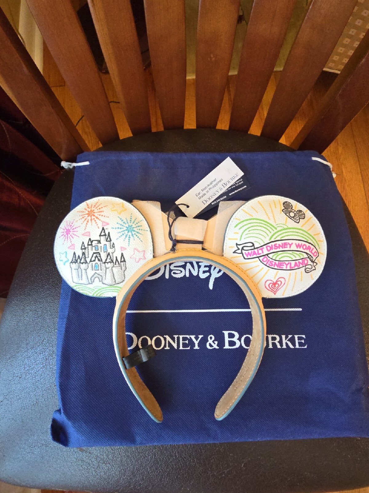 New Disney Parks Dooney & Bourke Sketch Print Leather Mickey Minnie Ears Dustbag