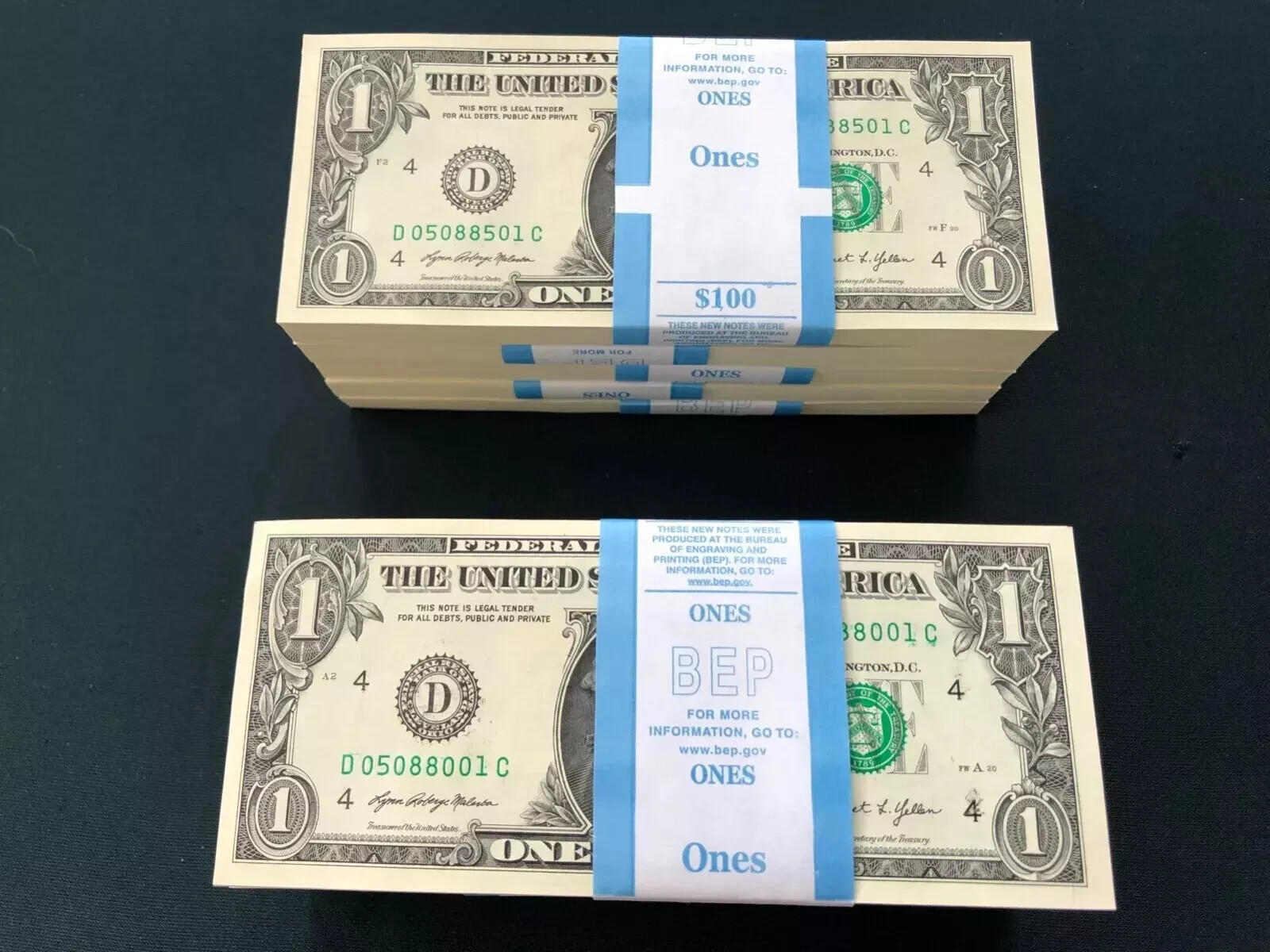 Lot of 100 Uncirculated One Dollar Bills 2021 Richmond Consecutive Notes BEP