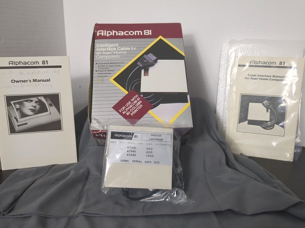 VINTAGE Alphacom 81 Dot Matrix Printer Cartridge Atari Interface Cable in boxes