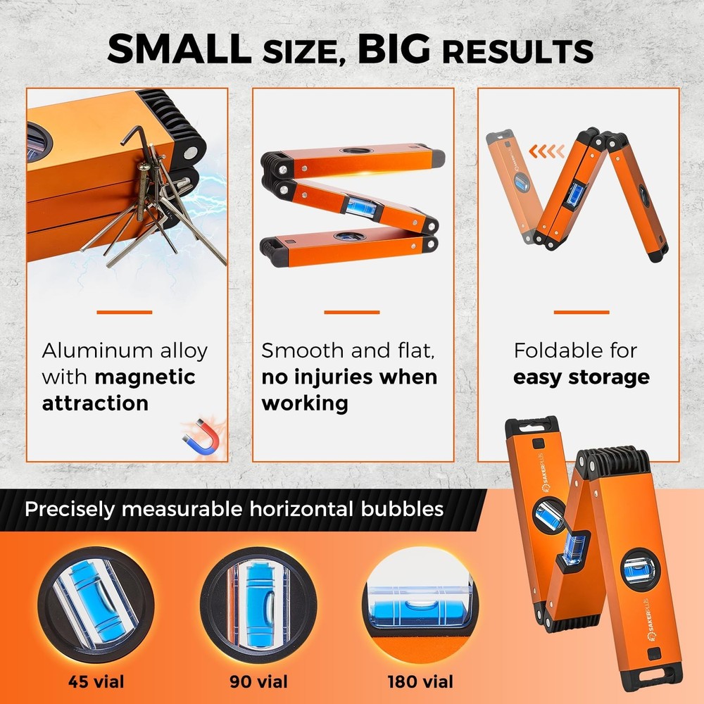 Multi-Function Folding Level, 24" Level Tool, Multi-Angle Measurement (45°/