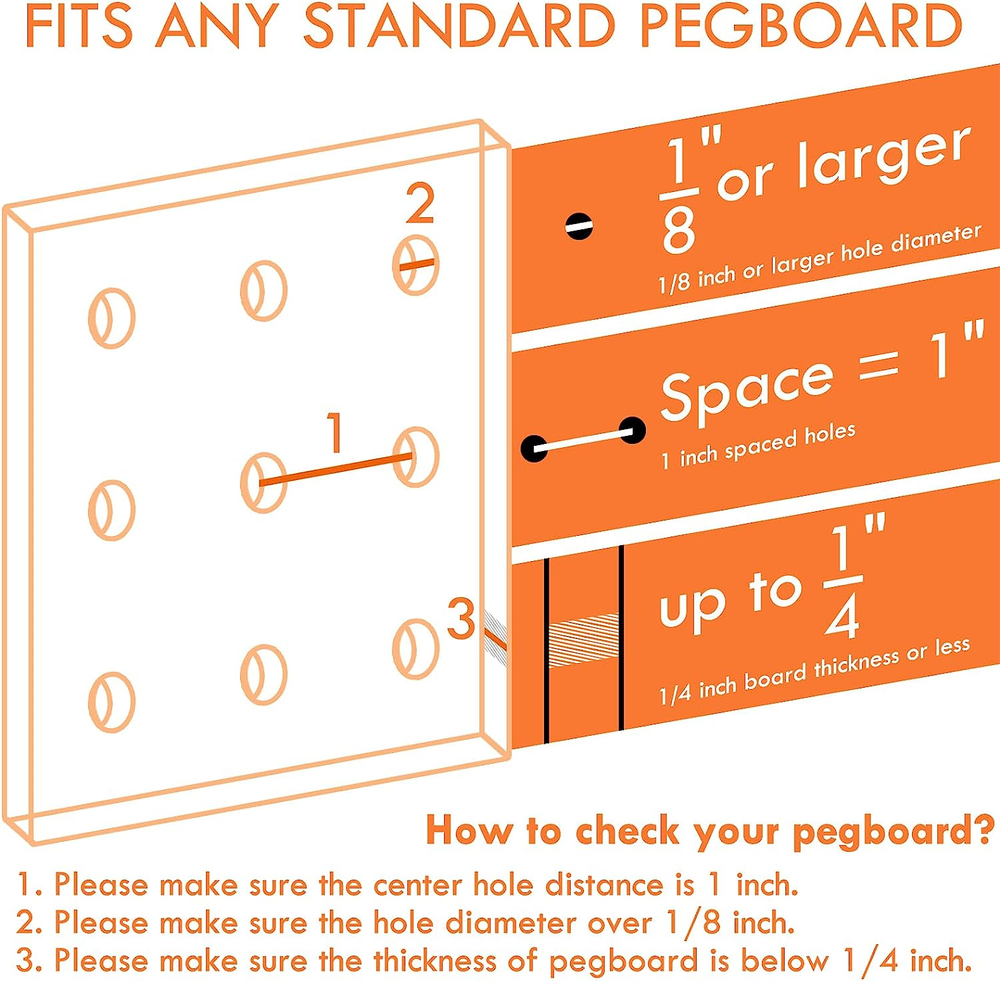 Large Pegboard Cups Peg Board Storage Bin 6 Pack with Hooks, Square Box Shape Pe