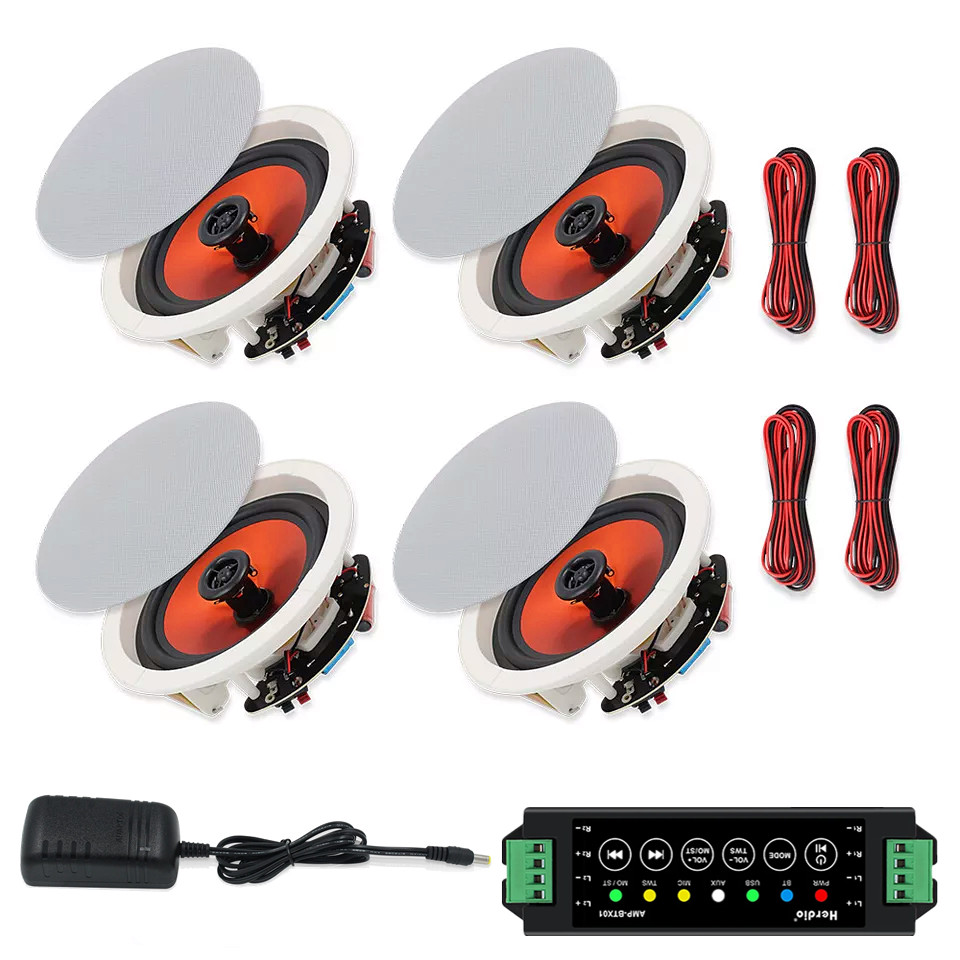 4*Herdio 6.5" Restaurant Cafe Ceiling Speaker Bluetooth Wireless Flush Mount Kit
