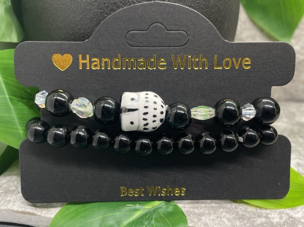2 PC Handmade Beaded Stackable 7” Plus Stretch Owl Bracelet Set New B3700