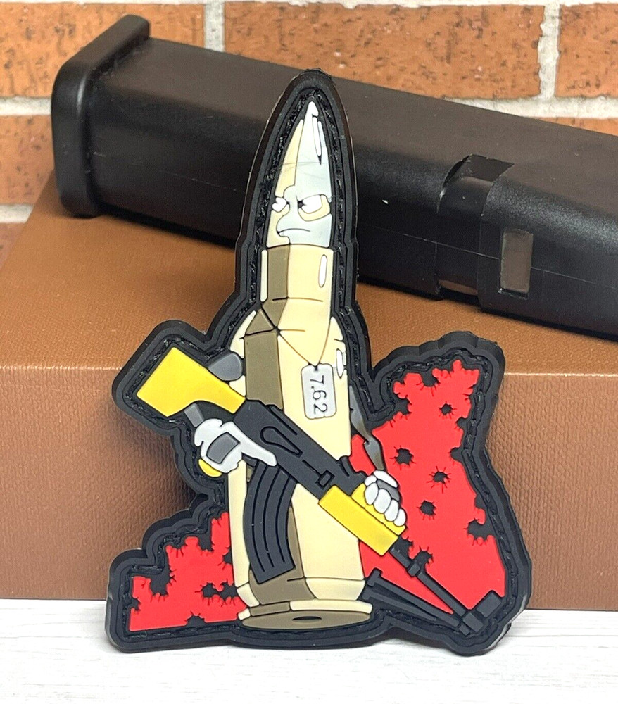 PVC Tactical Morale Patch, Ammo Bullet Gun Patch,  Hook Backed Military Patch