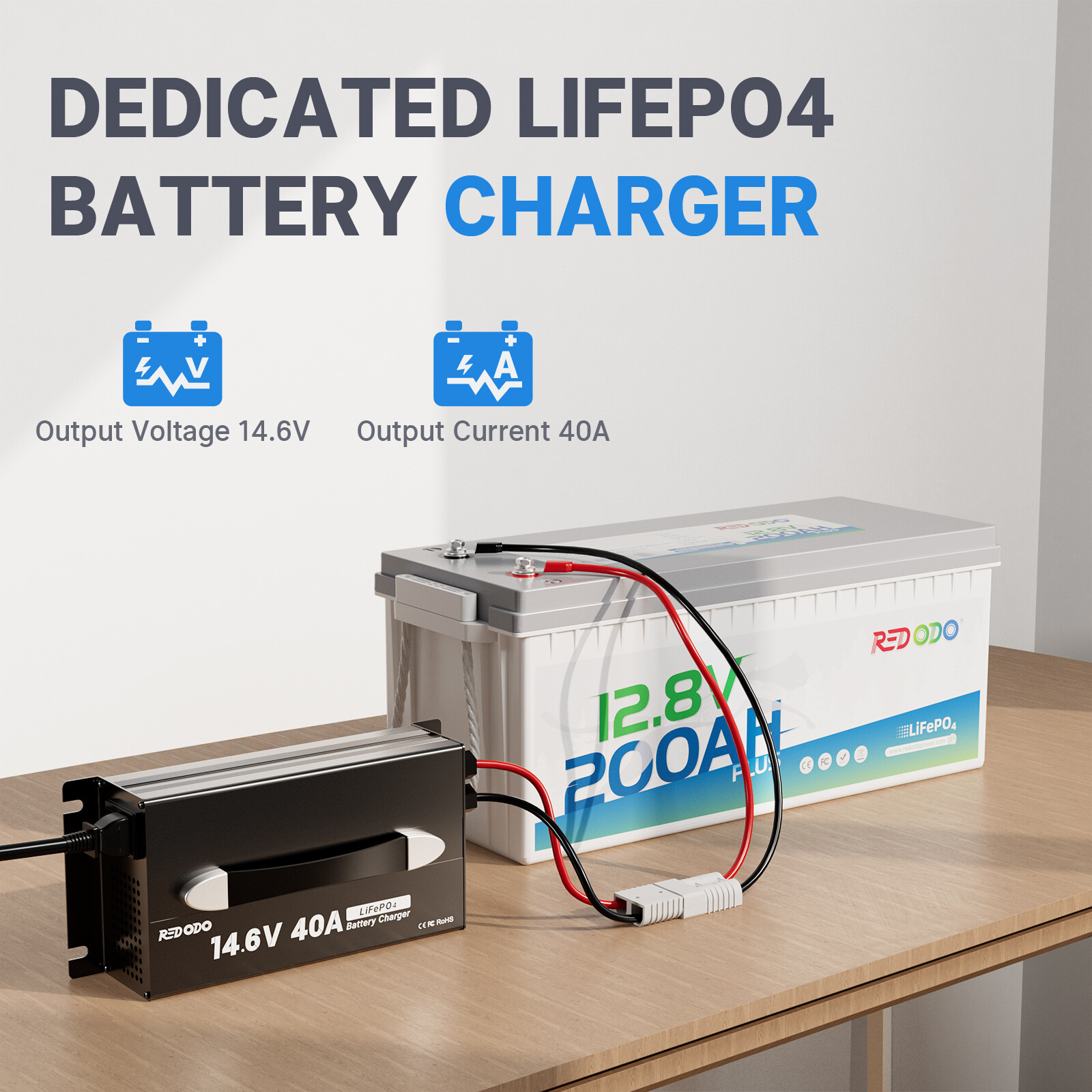 Redodo 14.6V 40A LiFePO4 Lithium Battery Charger with LED Display Upgrade Handle