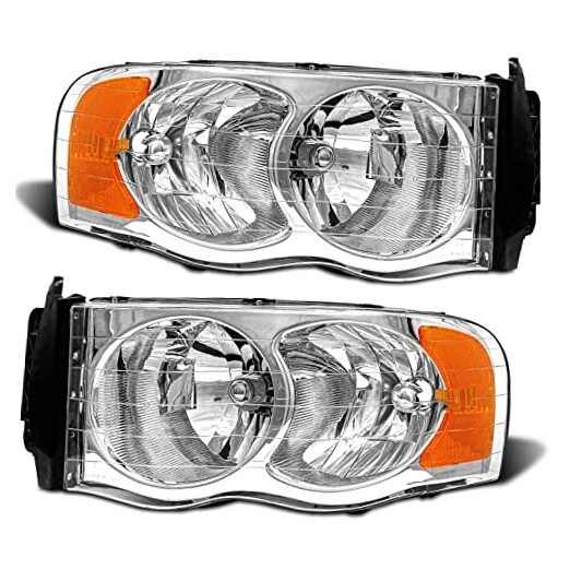 Headlight Assembly Compatible with 2002-2005 A-Chrome Housing Amber Reflector