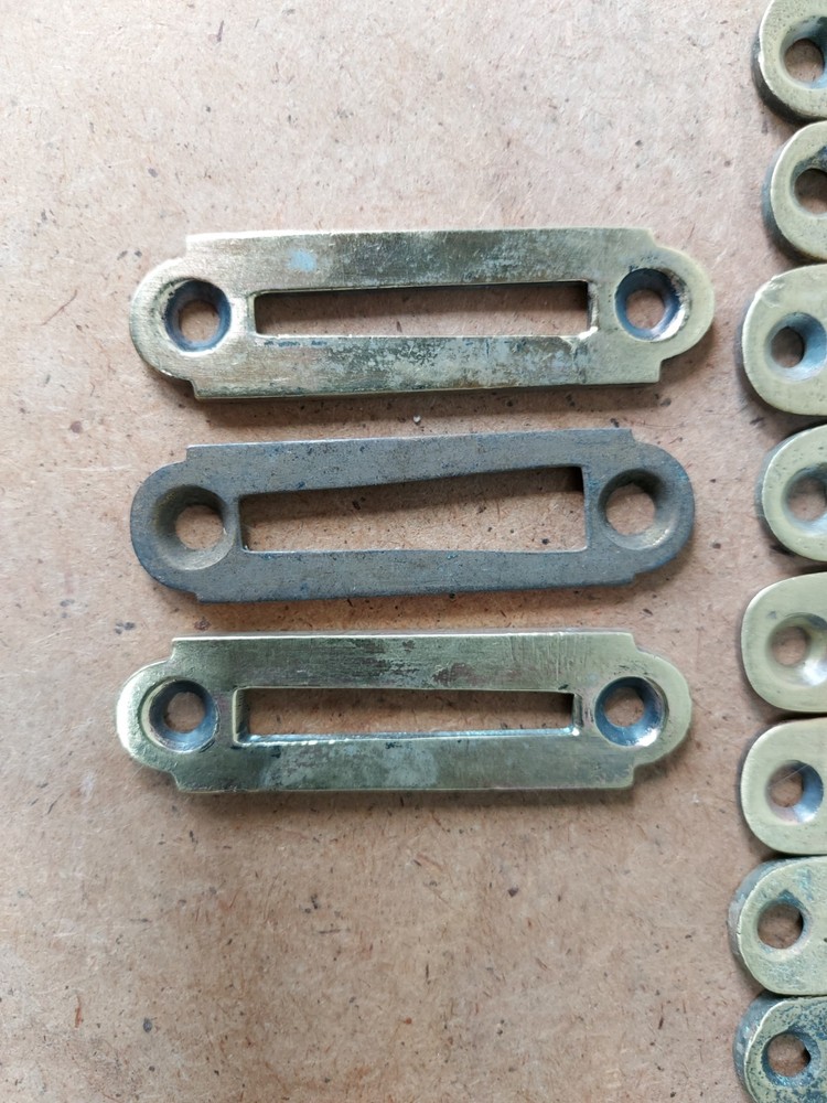 Antique Brass Window Latch Mortices. Rounded Ends. 12 pieces