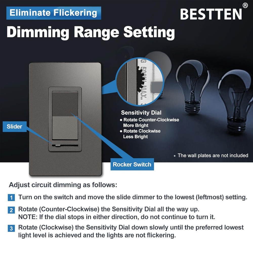 Matte Brown Dimmer Wall Light Switch, Single Pole or 3-Way, Compatible with Dim