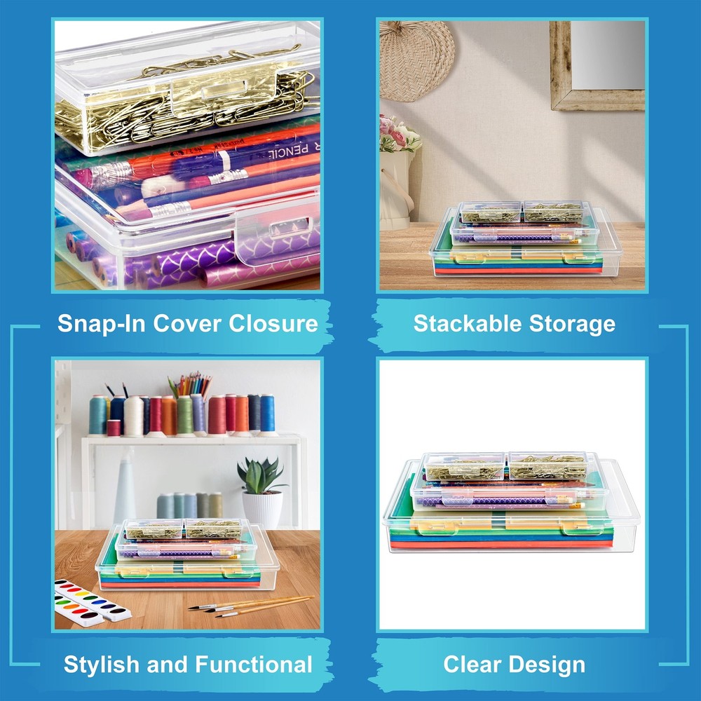 4 Piece Stackable Document & Paper Storage Box Set Multipurpose Letter Check