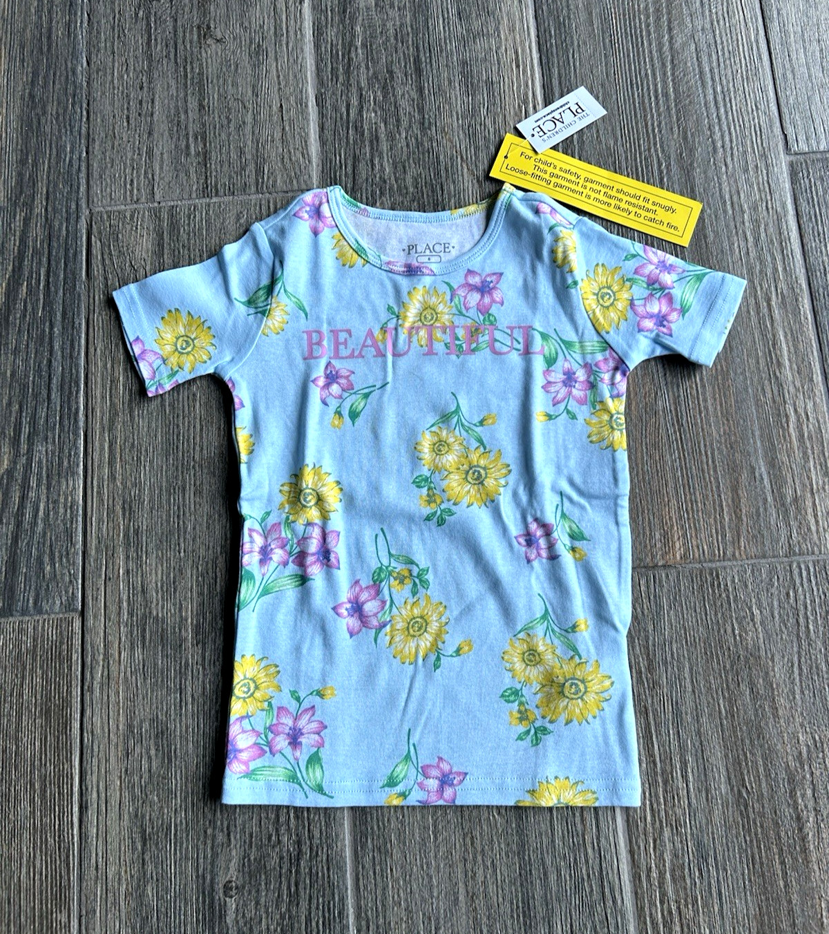 Children's Place Girl's Size 6 Flowered "Beautiful" Short Sleeve Long Pant Set